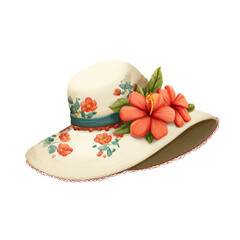 Elegant hat decorated with red flowers