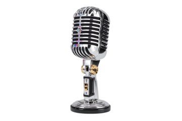 Vintage style microphone on a stand.  Perfect for podcast, music, or radio themes.