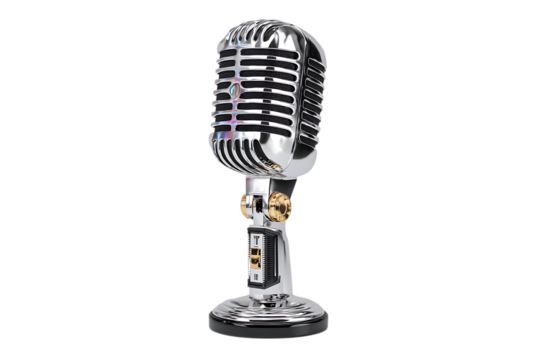 Vintage style microphone on a stand.  Perfect for podcast, music, or radio themes.