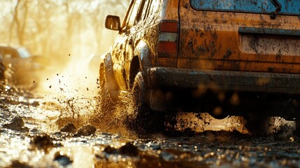 Muddy off-road vehicle