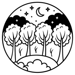 Twilight Tree Grove Silhouette Art