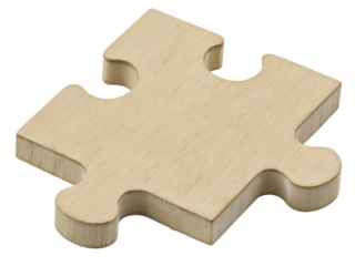 Wooden puzzle piece isolated on white background isolated on a transparent background
