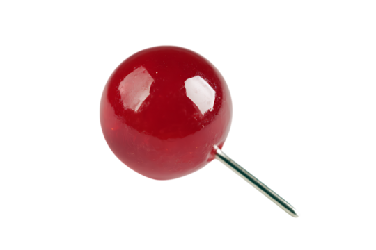 Close up of a single red sphere pushpin.