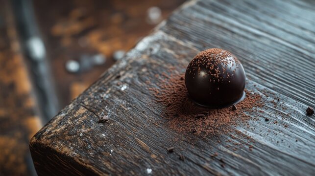 Dark chocolate truffle on wooden table