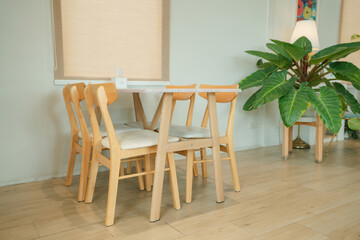 Decorated tables and chairs in a cafe