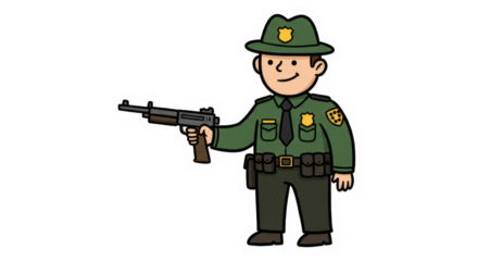 Cartoon Park Ranger with Gun Sticker