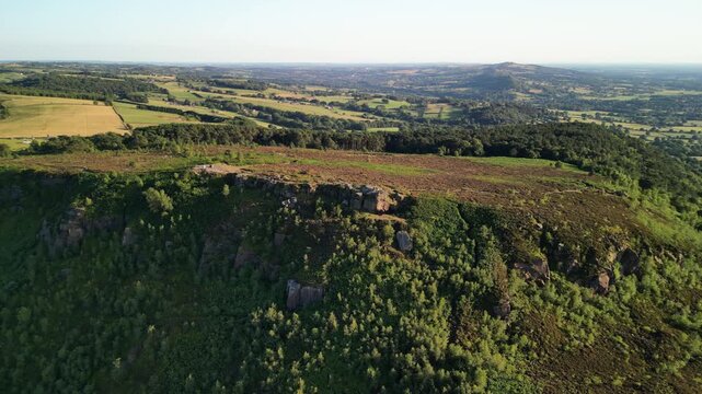 The stunning Cloud at Bosely on a full moon weekend during golden hour, Staffordshire UK - drone slow anti-clockwise rotate