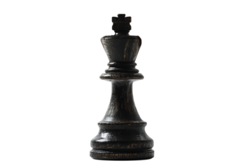 Black chess king piece isolated on black background