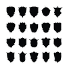 Protection shield vector set. Simple black color design blank templates