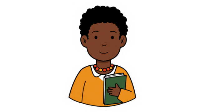 Happy Diverse Cartoon Character Holding Book