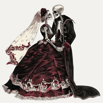 Skeleton in wedding dress illustration skeleton gothic.