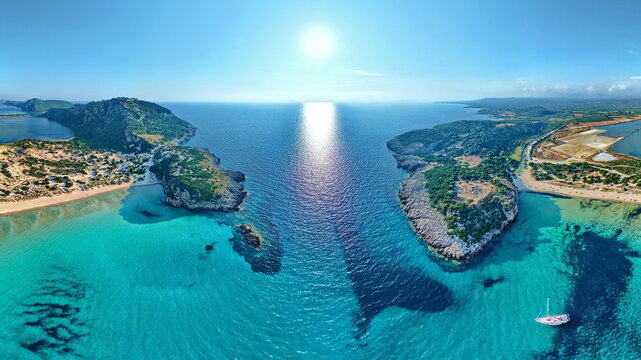 Voidokilia beach aerial view - beautiful beach of mediterranean sea in Greece, Europe - 2:1 poster format