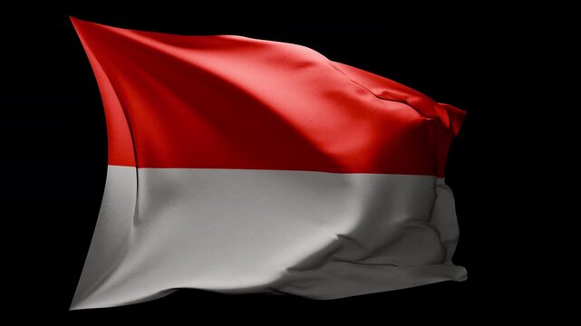 Realistic 3D animation of the Indonesia flag waving in the wind, isolated on a transparent alpha channel. Seamless loop animation