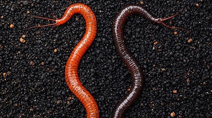 Fototapeta premium Vibrant Orange and Brown Worms on Dark Soil