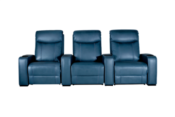 Teal leather theater seating isolated on a transparent background