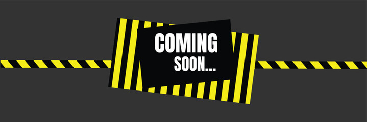 Fototapeta premium Coming Soon Banner. Coming Soon Text with Loading Bar Isolated on Black Background. Coming Soon Graphic for Web Banner, Landing Page, Social Media Ad