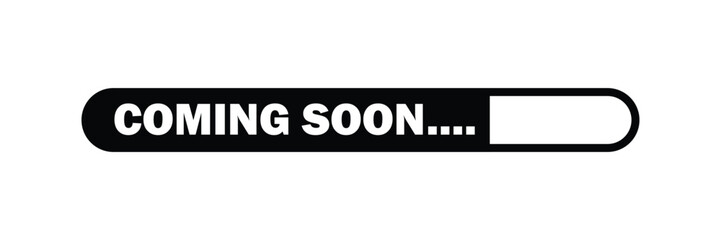 Fototapeta premium Coming Soon Banner. Coming Soon Text with Loading Bar Isolated on Black Background. Coming Soon Graphic for Web Banner, Landing Page, Social Media Ad