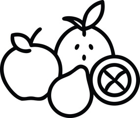 Line art illustration of apple, pear, orange and sliced citrus fruit
