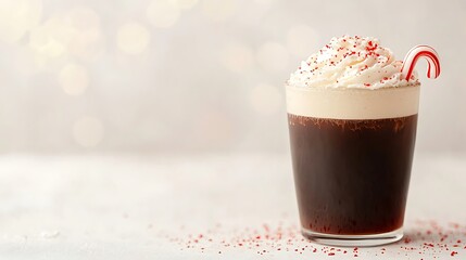 Festive cold brew coffee topped with whipped cream and candy cane
