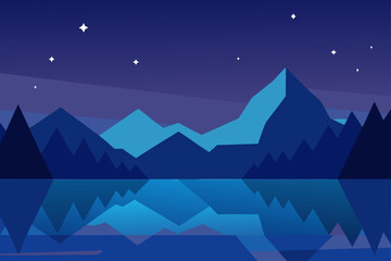 starry night sky over a mountain lake