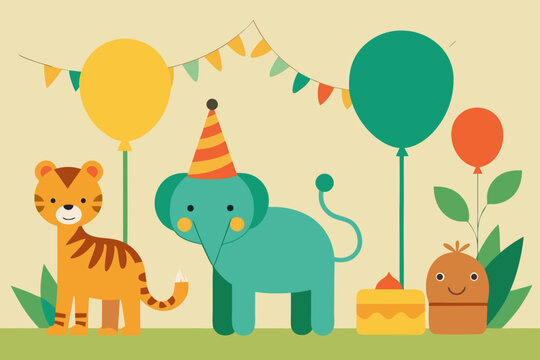 themed birthday party with jungle animals and ball 