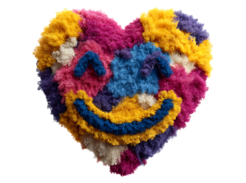 Colorful heart shaped smiley face abstract art, Isolated On White, Transparent Background, Png