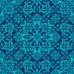 seamless floral pattern,blue curves and color to flower shape,angles and elves,blue background in geometric patterns as sarong,tile,fabric,printed fabric,tablecloth patterns