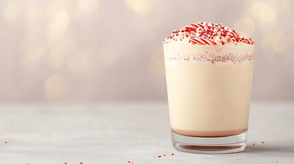 Festive peppermint mocha frappuccino with whipped cream and candy cane topping