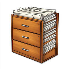 Filing cabinet paperwork document storage office furniture wooden organized illustration