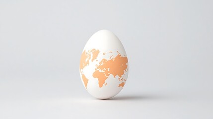 White egg adorned with a world map design against a neutral background