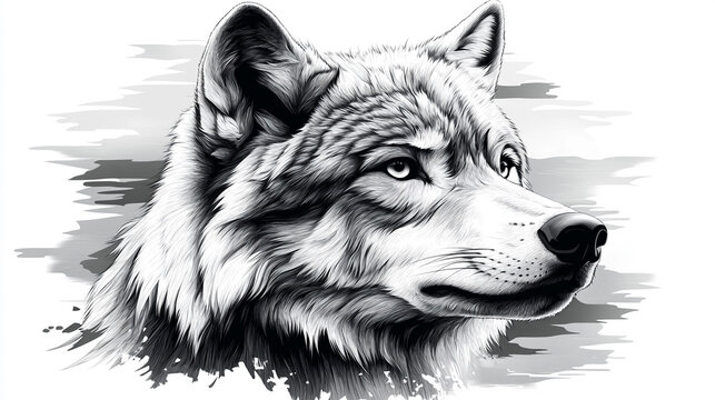 Gray Scale Wolf Portrait with Abstract Background