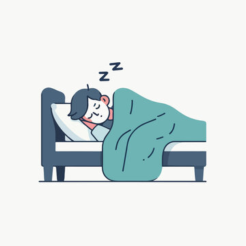sleeping person in bed with blue blanket clip art preview