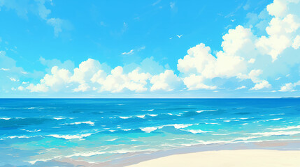 青空の広がる海辺のイラスト