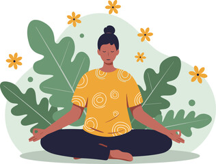 Woman Meditating in Nature - Mindfulness, Yoga & Inner Peace Illustration