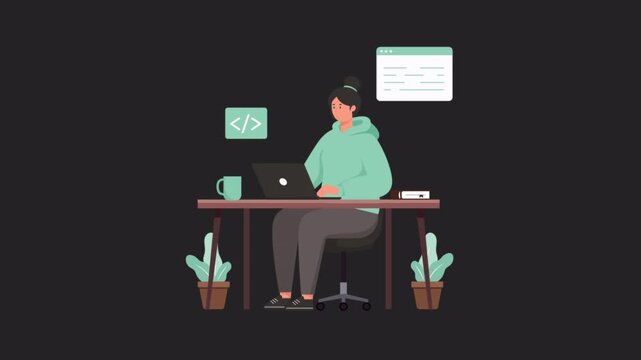 Female developer 2D animations on transparent background