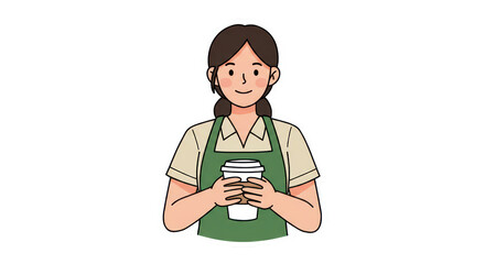 Friendly Cartoon Barista Holding Coffee Cup Illustration