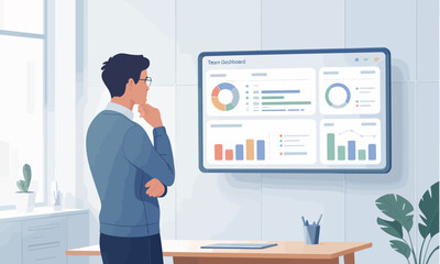 Data Analysis Visualization: Man Reviewing Business Dashboard