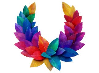 Vibrant rainbow leaves forming a festive wreath, Isolated On White, Transparent Background, Png