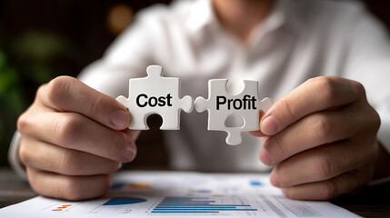 Hands Holding Cost and Profit Puzzle Pieces
