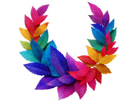 Vibrant rainbow leaves forming a circular wreath, Isolated On White, Transparent Background, Png