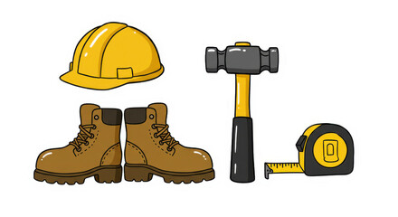 Construction Tools and Safety Gear Illustration