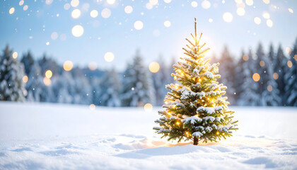 Snow Covered Christmas Tree in Winter Wonderland