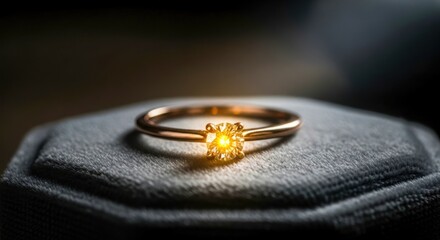 Elegant rose gold solitaire diamond engagement ring sparkling on a velvet ring box