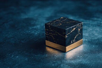 Small Product Ad Podium Tiny marble empty podium with gold accents dark moody background spotlight focus luxury aesthetic empty display area