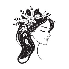 Elegant woman with floral crown isolated on white background, a portrait of feminine grace