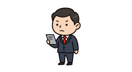 Cartoon Businessman Reviewing Document