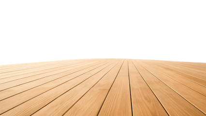 Natural light wooden floor planks with a subtle curve isolated on transparent background