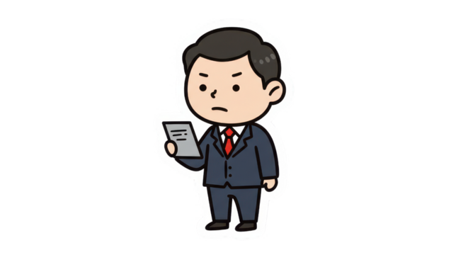 Cartoon Businessman Reviewing Document