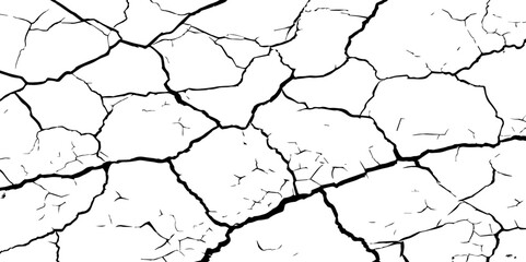"A high-contrast, black and white close-up of a cracked surface, resembling dry earth or old paint, with irregular polygonal segments and fine lines spreading across the frame."