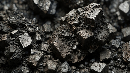 Photorealistic Black Coal Macro on White Background &ndash; High-Detail Mineral Texture with Studio Lighting and Industrial Aesthetic